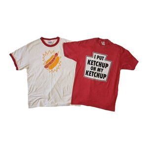 (2) Sz M/L Vintage Ketchup & Hot Dog Graphic Novelty T-Shirts